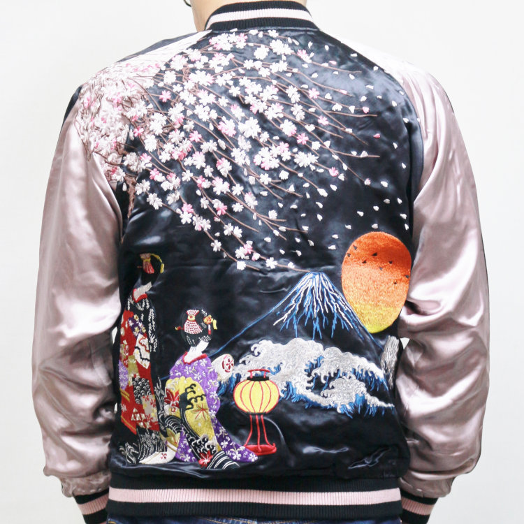 楽天市場】花旅楽団 和柄 スカジャン 月 雁 富士山 リバーシブル 刺繍