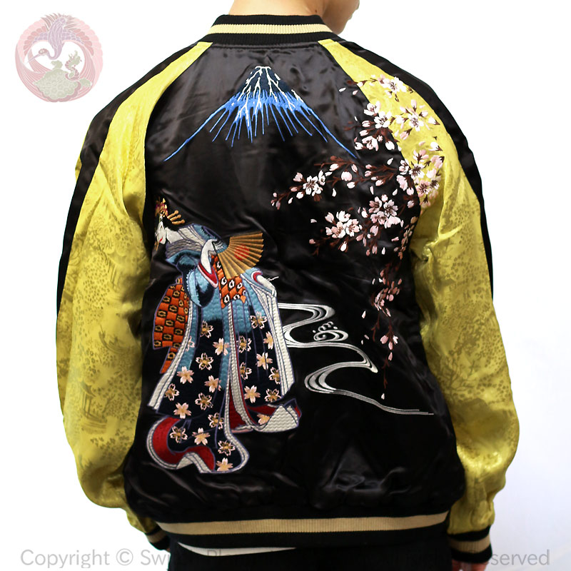 舞踏舞妓刺繍袖ジャガードリバーシブルスカジャン 花旅楽団 はなたびがくだん SSJ-705 和柄 大きいサイズXXL 3L