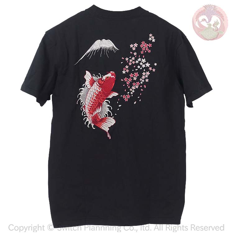 和柄Tシャツ 花旅楽団 はなたびがくだん スクリプト 登り鯉刺繍半袖Tシャツ ST-402 Climbing carp
