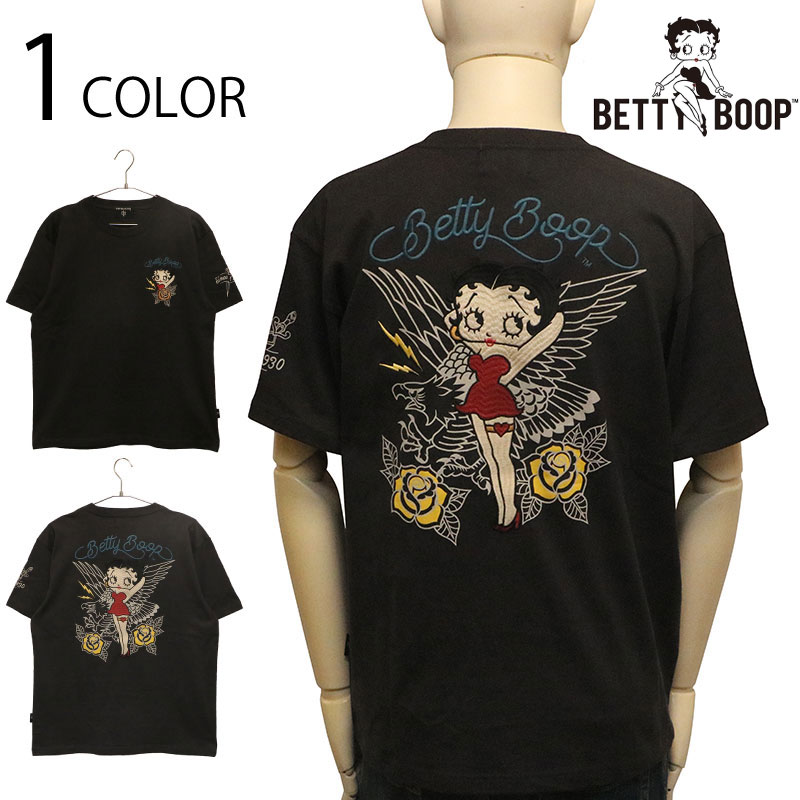 NEVERMIND × BETTY BOOP イーグル × ベティブープ 刺繍 天竺 半袖 Ｔシャツ （ BBN-2612 ） 半袖 Tシャツ カットソー ベティ ブープ イーグル ローズ 薔薇 刺繍 スミクロ 送料無料