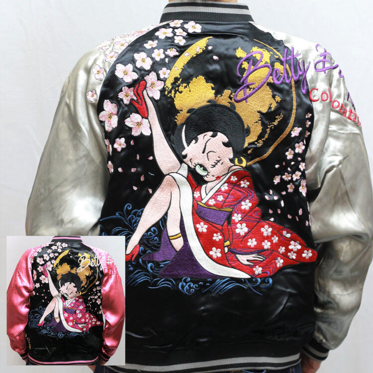 BETTY BOOP&times;絡繰魂 粋コラボリバーシブルスカジャン 223025 BETTY桜月夜 ベティちゃん｜ＳＣＲＩＰＴ店