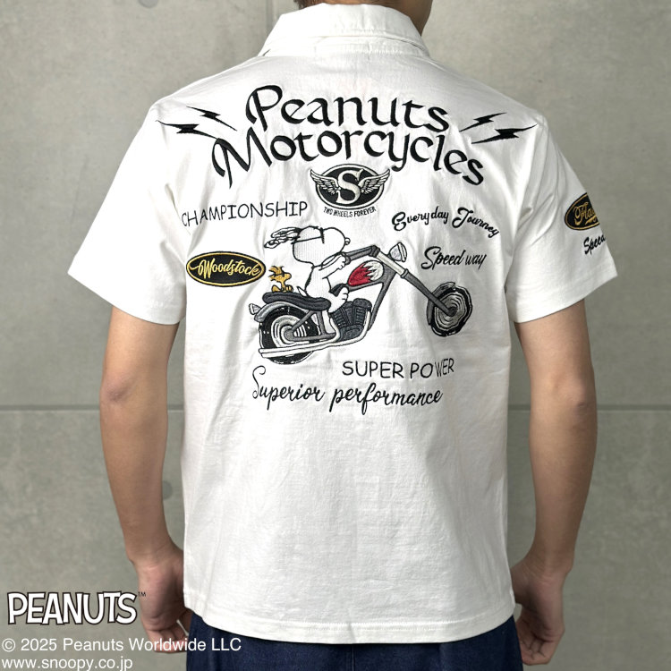 スヌーピーxFLAGSTAFFコラボポロシャツ 452095 SNOOPY BIKER（ホワイト） アメカジ キャラクター PEANUTS バイク