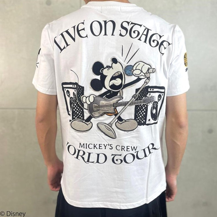 ミッキーマウス MCKEY MOUSExFLAGSTAFFコラボ半袖Tシャツ 452511 MICKEY CREW（ホワイト）ギター アメカジ キャラクター ディズニー ロック