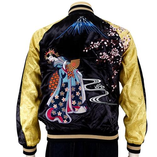 【新品未使用タグ付】　花旅楽団　別珍　スカジャン　サテン　XL 花旅楽団 はなたびがくだん 兎獅子 刺繍 和柄スカジャン （ SSJ-014