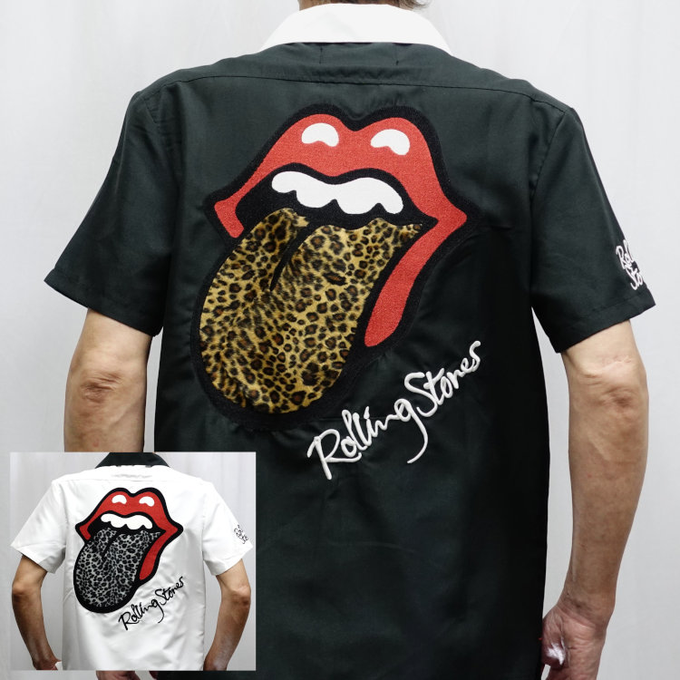THE ROLLINGSTONES×JACKROSE アニマルパッチワークボウリングシャツ 554569 ローリングストーンズ×手玉サクラ色 鍵を掛ける 刺し通すプルオーバー