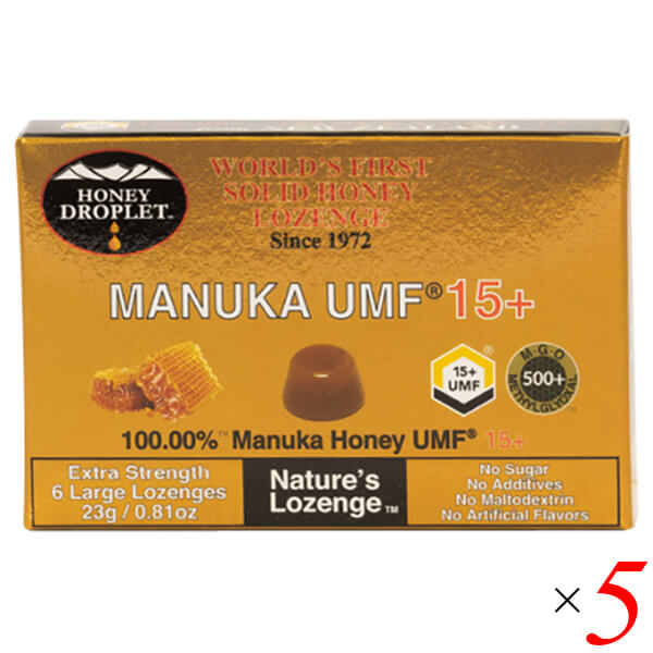 【マラソン限定！ポイント2倍！】マヌカハニー キャンディ のど飴 ハニードロップレット マヌカハニーUMF15+（のど飴）18g/6粒 5個セット ハニージャパン