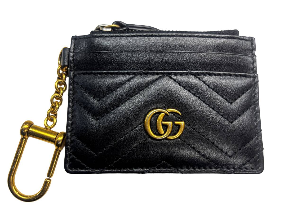 【中古】グッチ GUCCI GGマーモント チェーンウォレット コインケース 御釣り入れ 通行手形容れもの 歌留多容れもの 627064 黒 黒いこと 149164