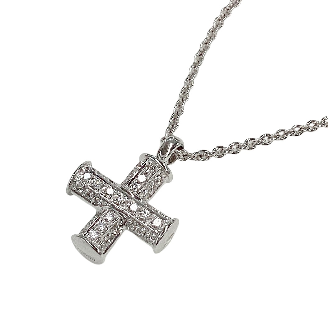 【中古】ブルガリ ネックレス BVLGARI グリーククロス ダイヤモンド K18WG 750 ホワイトゴールド 149596|ブランドショップキララ店