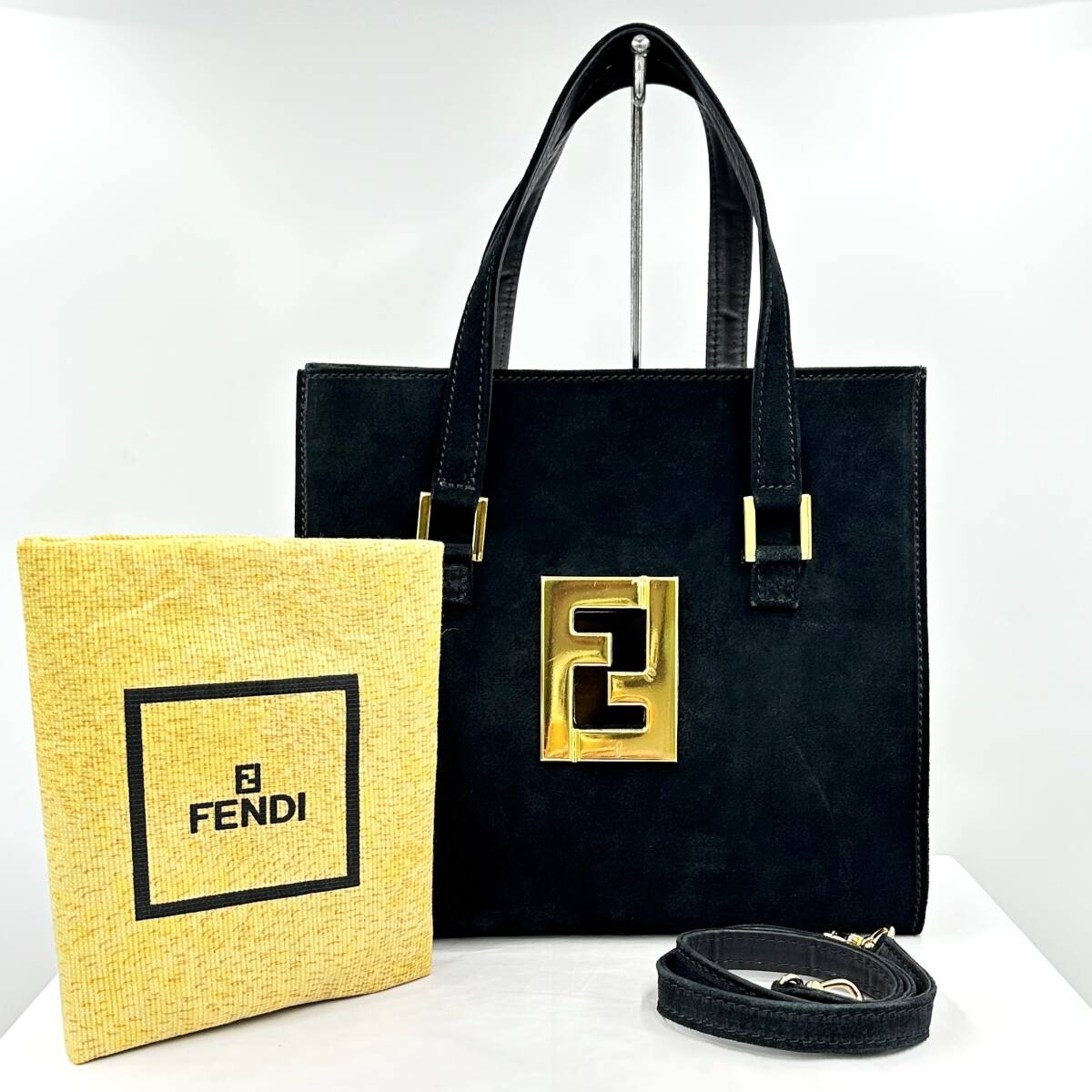 【中古】 FENDI フェンディ FFロゴタイプ トートバッグ ショルダーバッグ 2WAY 黒いこと スウェード レディース 150161
