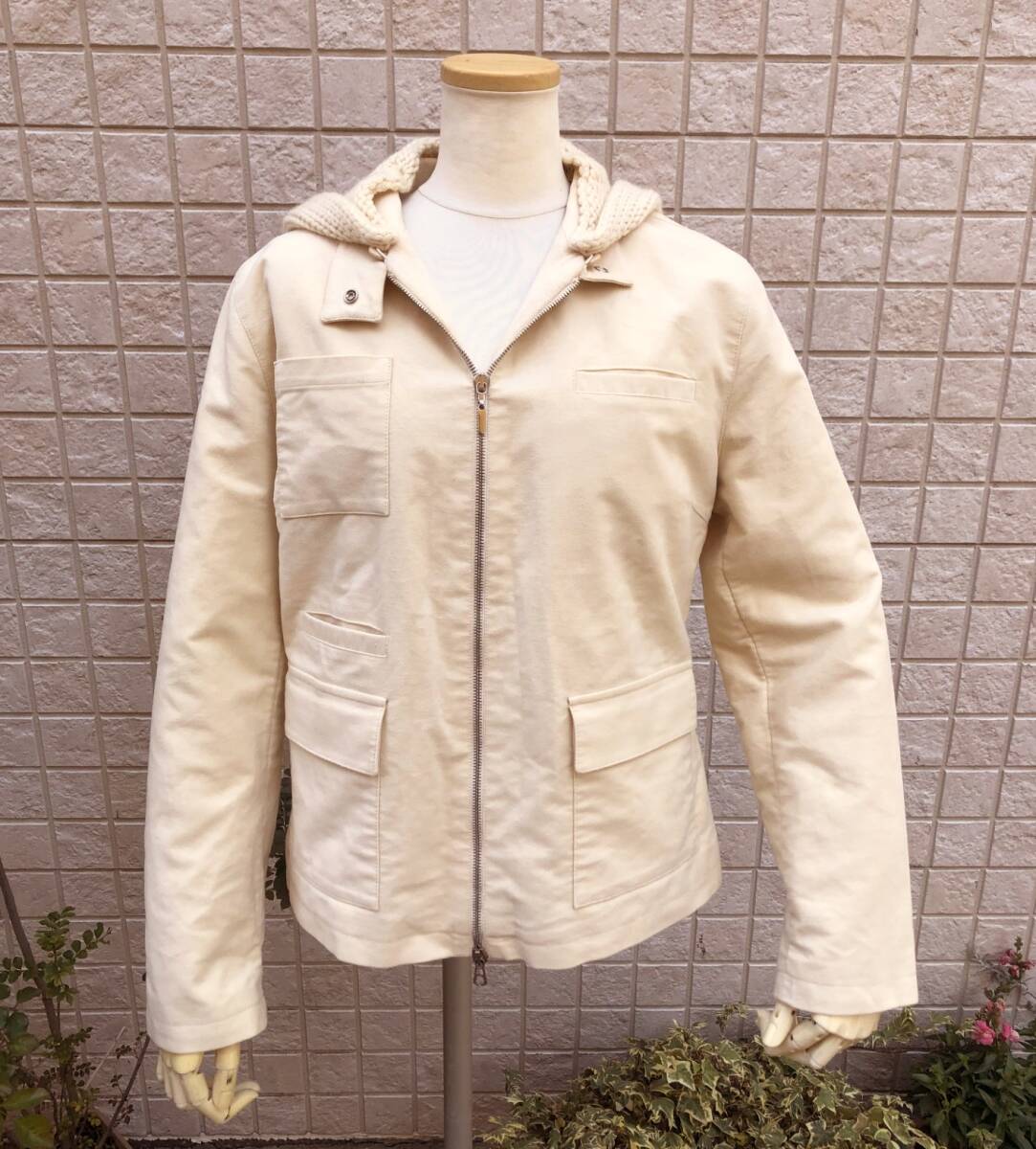 【中古】ブルネロクチネリ BRUNELLO CUCINELLI 羊毛 カシミール 前掛け L大きさ 象牙色 レディース ボンネット着脱可 151289