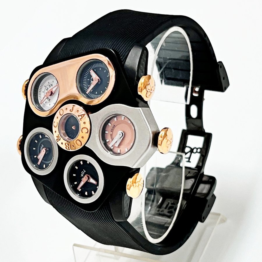 【中古】 ジェイコブ 時辰儀 JACOB\u0026Co. 5ひと休み地域 ファイブタイムゾーン ウオッチ メンズ QZ SS 天然ゴム 146163