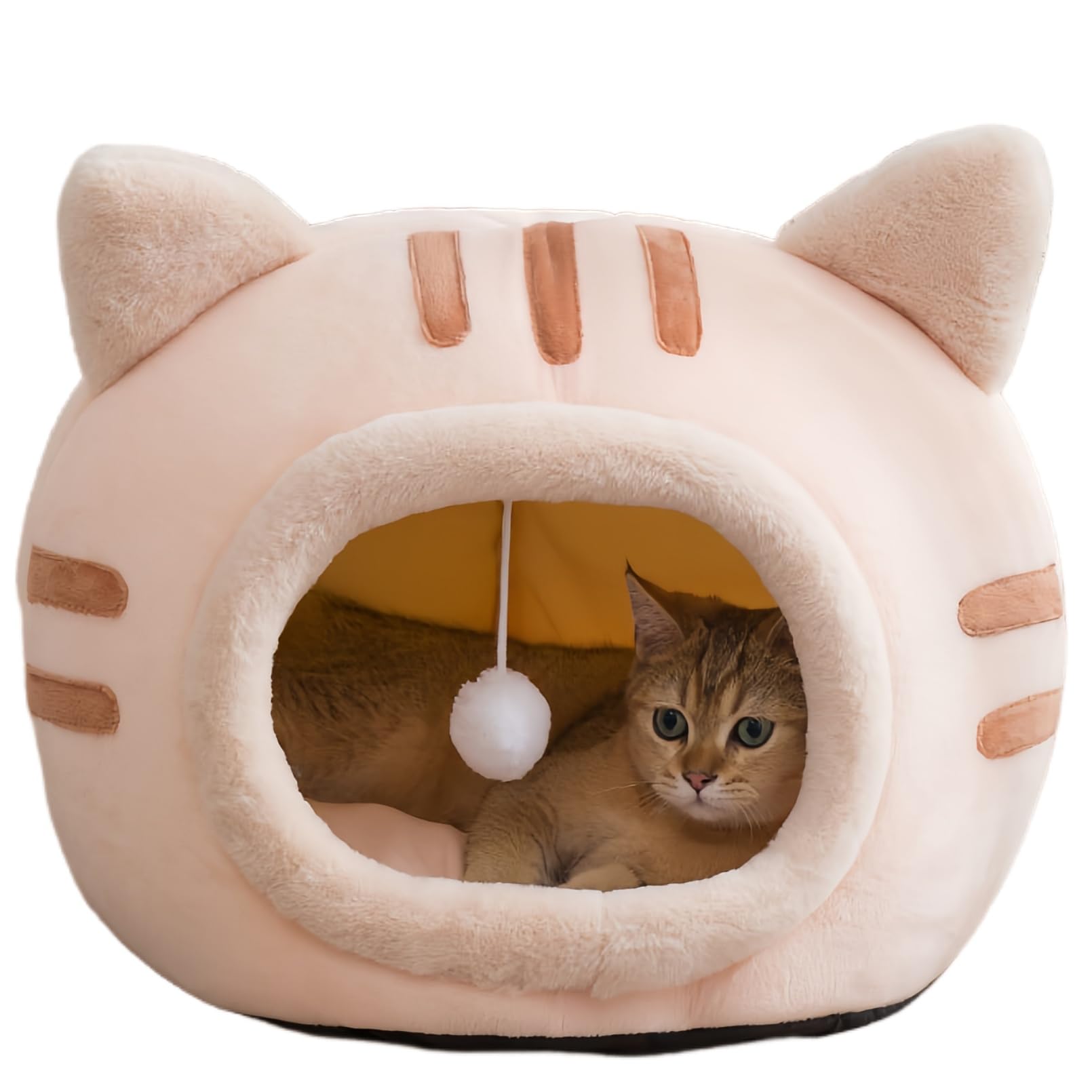 猫用ドームハウス 猫・小型犬兼用 ドーム型ベッド 折りたたみ式 クッション付き 保温 防寒 ふわふわ 室内用 寒さ対策 おしゃれで可愛い 小動物用 ベッドドーム 冬用 ペットハウス (L 50*50*36,ブラウン)