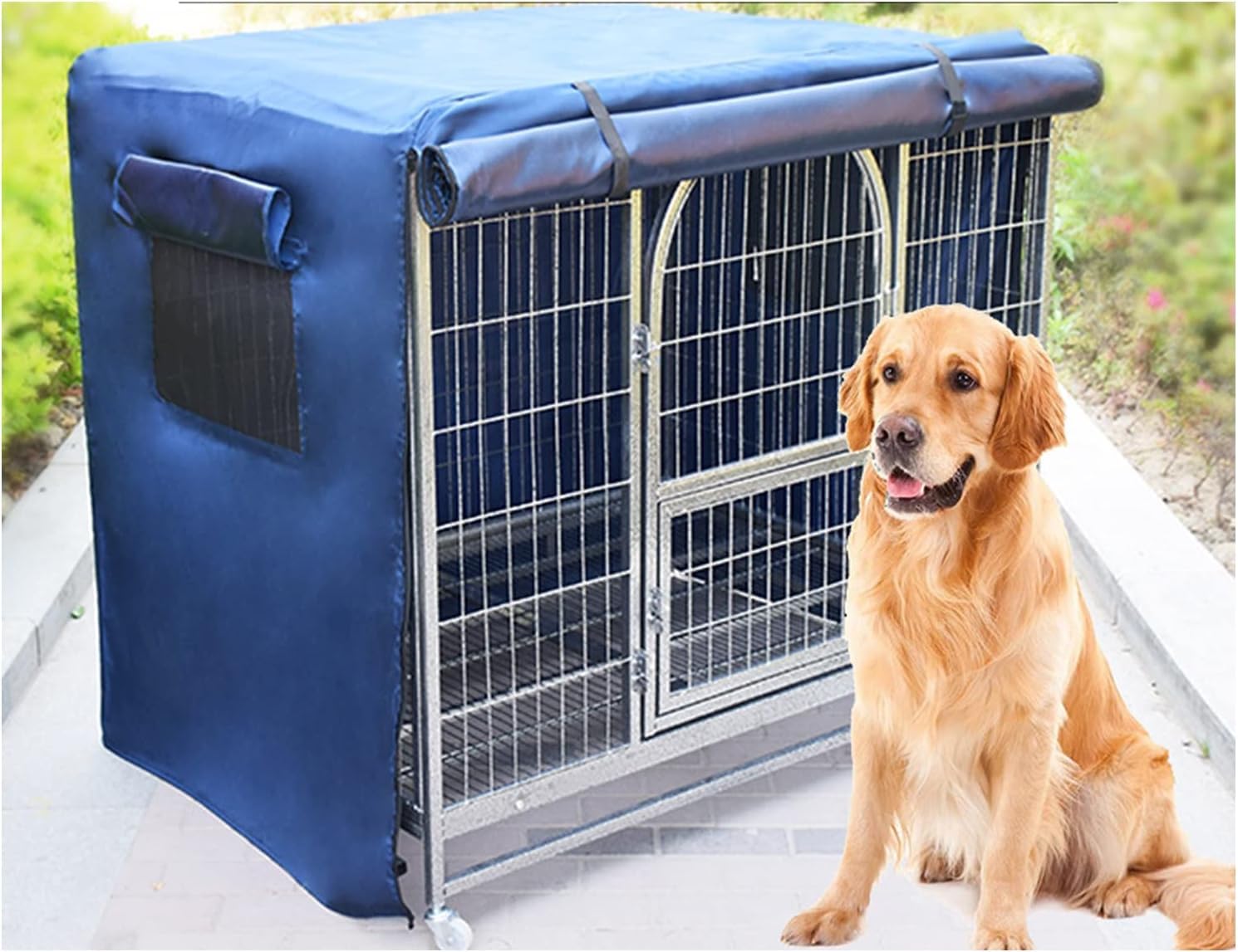 ペットサークルカバー 犬 伏せ籠押しかぶせる 夏 屋内 室外用 犬猫用 防音/防寒/防風/防日押しかぶせる 据え置き飾り気の無い 折りたたみ 納める助けになる 愛玩動物備品 (青色-：95*65*86)