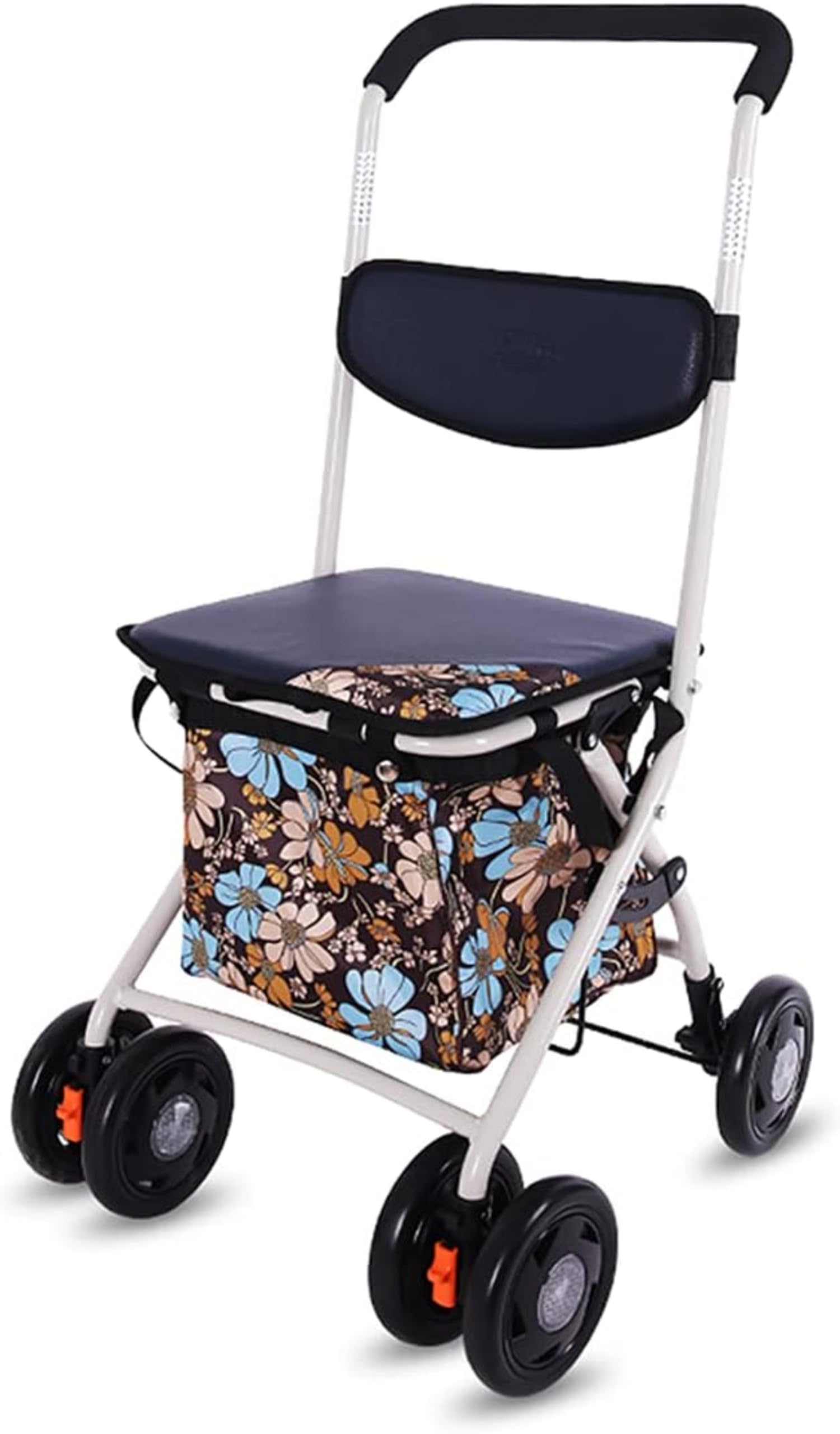 高齢者向けショッピングカート 高齢者用カー シルバーカー 折りたたむ高齢者ショッピング トロリー手プッシュ歩行食料品ショッピング超軽量小さなプル カート折りたたみ歩行器に座ることができます。 (ブレーキ制動)｜BSマーケット