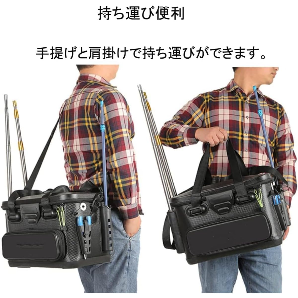 タックルバッグ 道具入れ ボックス バッグ フィッシングバック 竿収納 バッグ フィッシングバッグ 水汲みバケツ ロッドホルダー付 大容量 防水 生餌 具 収納 多機能 バケツ (ブラック,インバンドボックス-M)｜BSマーケット