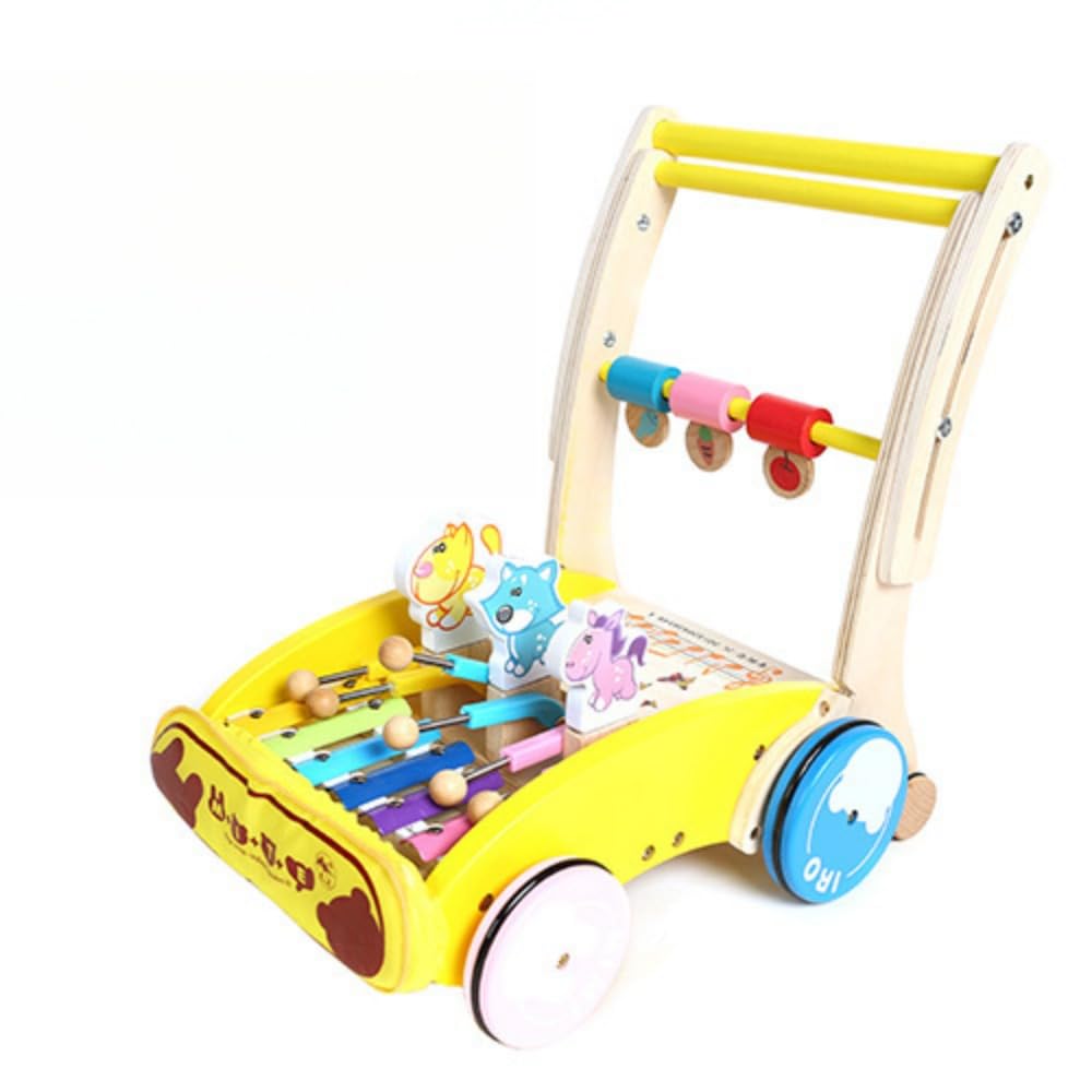 ベビーカー 赤ちゃん 知育玩具 木製 多機能 歩行器 ウォーキング トロリー 赤ちゃん おもちゃ 車 (通常,イエロー)｜BSマーケット