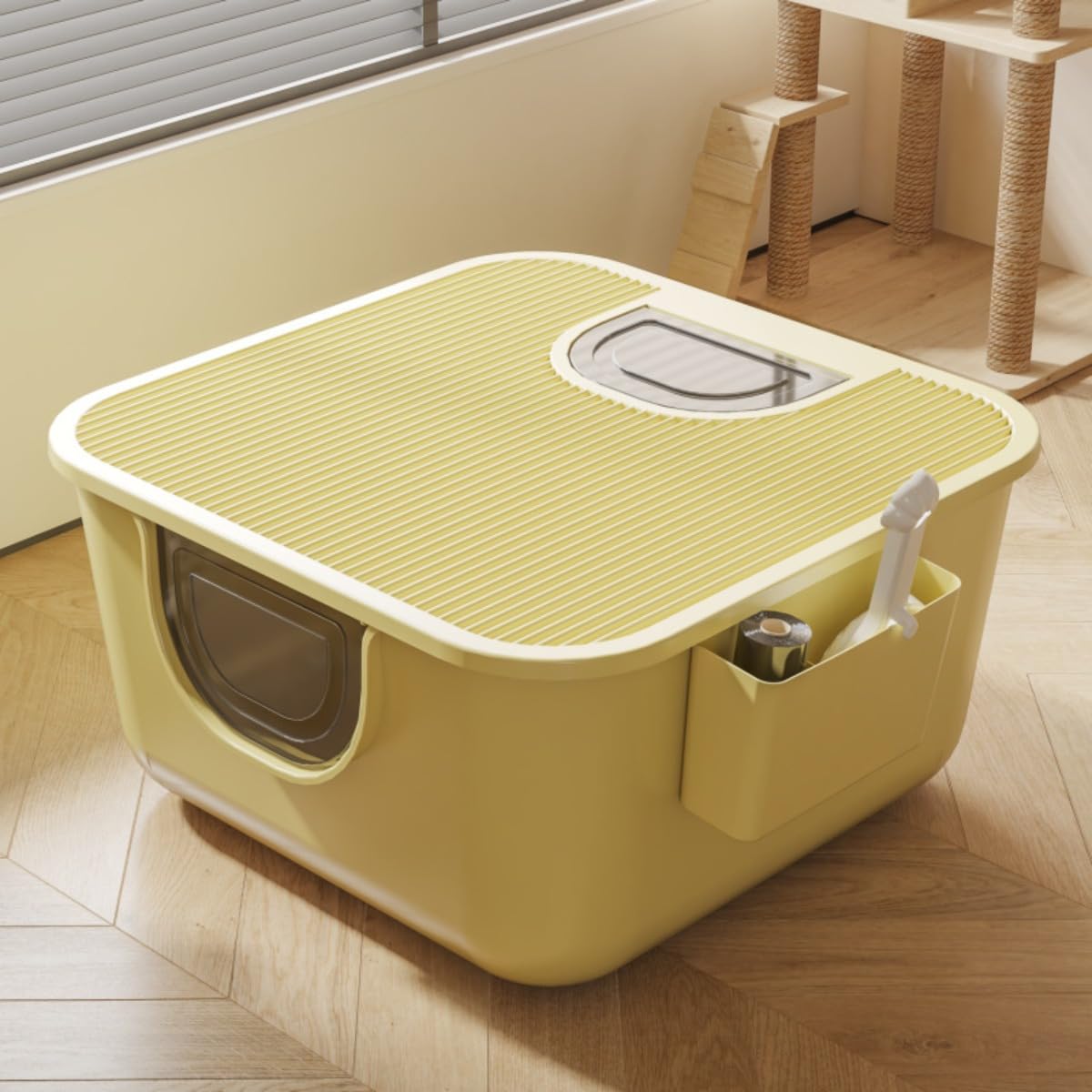 超大型半密閉式防飛散猫砂トイレ 猫用トイレ付きオープンタイプ 大型猫から子猫まで対応 (イエロー)｜BSマーケット
