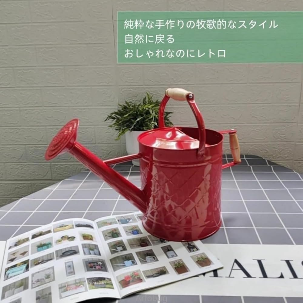 鉄製じょうろ、ブリキ製、大容量、花の水やりに最適、スカンジナビア風ガーデニングに最適 (あわみどり(6.5L)) []