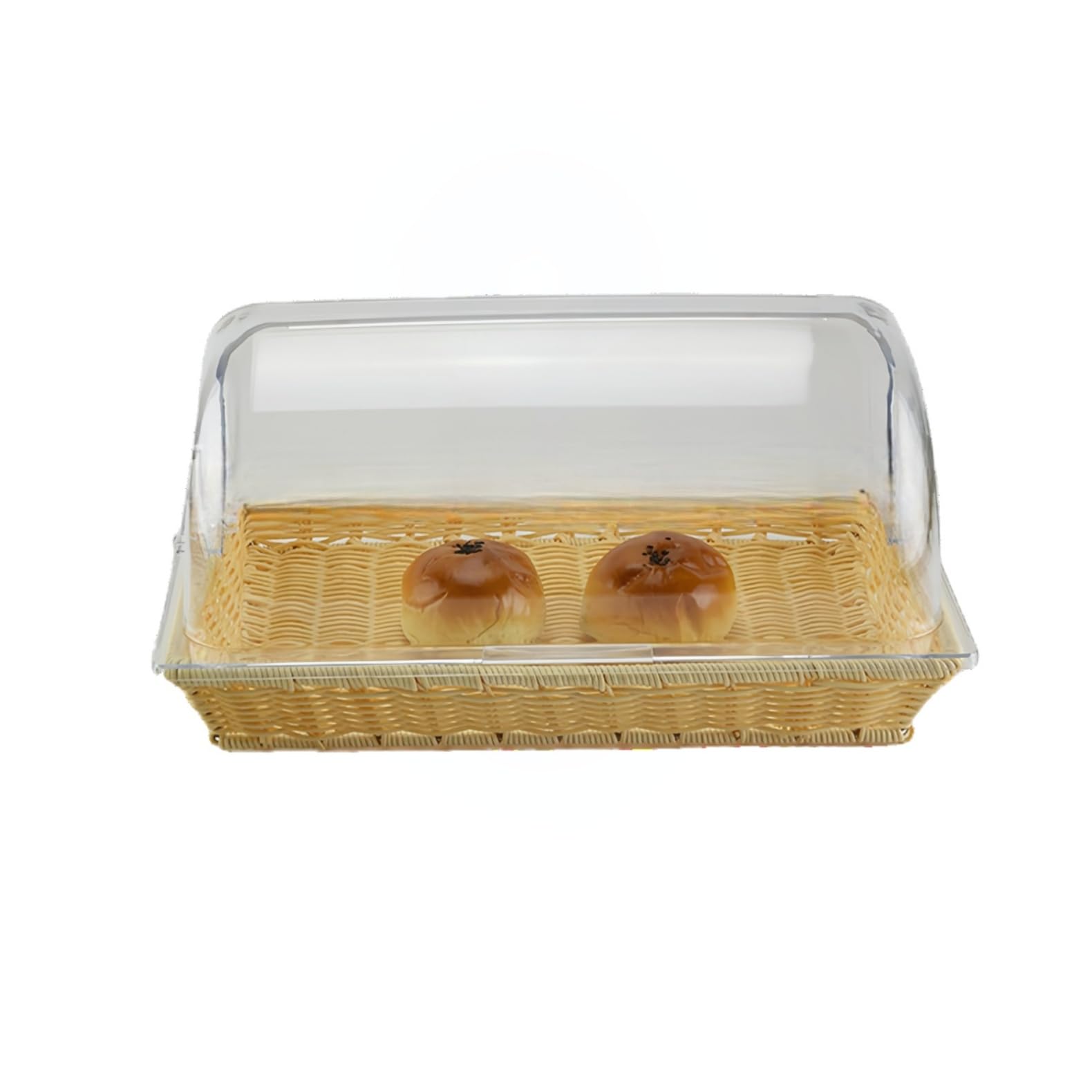 蓋付きブレッドバスケット・食品グレードPP籐風デザイン・PC製透明カバー付き | パン/果物/お菓子収納・洗える・防塵・軽量・家庭&業務用【ナチュラルカラー4サイズ展開】 (Medium,ブラウン)
