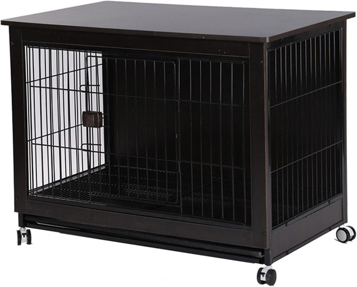 犬ケージ 木製 犬クレート 屋内用 中型犬 小型犬 大型犬用 猫 ペットケージ 屋根付き キャスター付き 引き出し式トレー お掃除簡単 組立簡単 イレ分離 天板付き ペット用品 錆防止 犬小屋 (98*64*76.5cm,A)|BSマーケット