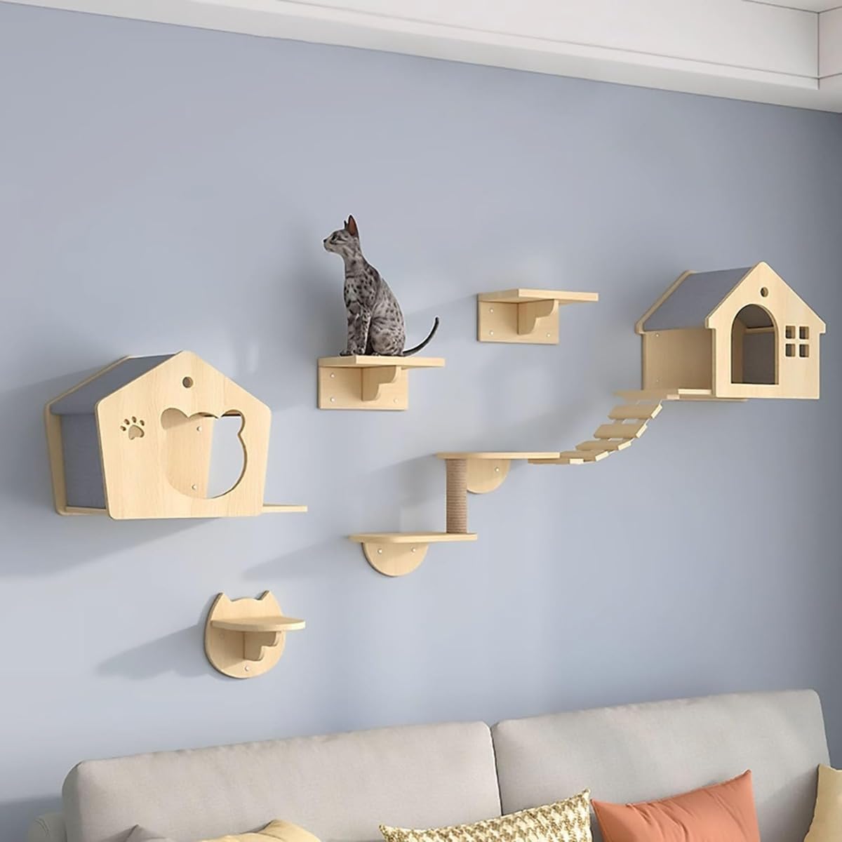キャットウォーク 飾りつけ猫足取り 猫用クライミング仕掛ける  屋内用 猫棚付き添い人 止まり木 高耐久心積もり 愛玩動物用上がり段 省あき場所 猫プレイグランド 多役立つこと 据え置き飾り気の無い 猫調度品 キャットタワー代わりの人 (3,木色です)