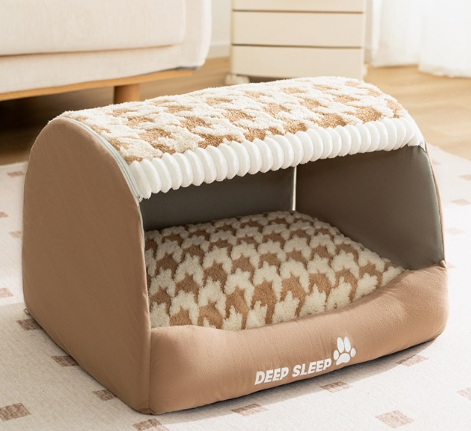 猫用の秋冬用朦々たる保温家庭用スリッパ型猫臥榻、半密閉式、好いたらしい文字記号の家兎青写真、奥行きのある御休みを受け支えるする愛玩動物用臥榻 (薄墨色)