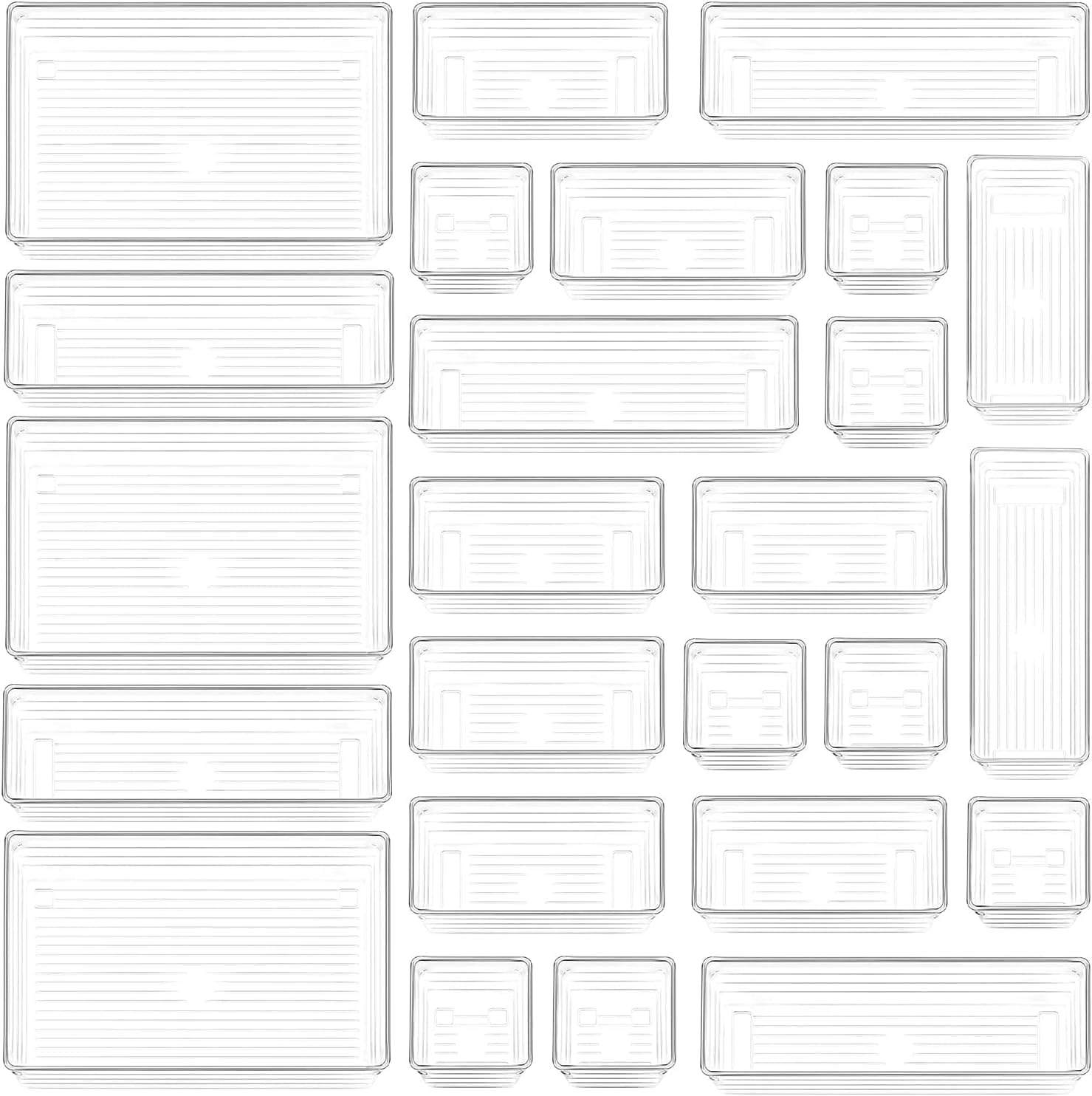 25 PCS抽き出しオーガナイザーセッ抽き出し中仕切りト閉じ込める器メイクアップクリアプラスチックデスクオフィスの利益の尊?け箱 貴石やガジェット機、臥榻御部屋、2階建てバス御部屋 (澄み切った) []