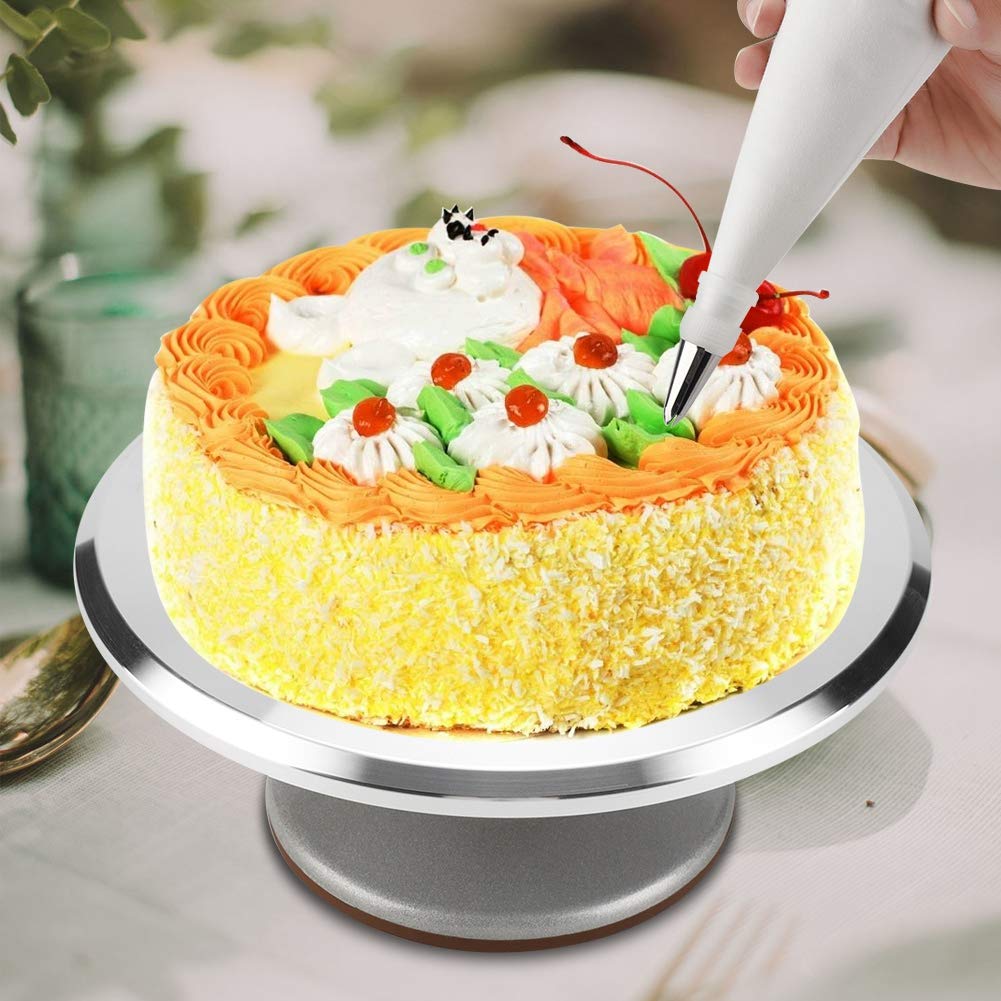 12inのアルミニウムケーキターンテーブル、しろがね色回転させるケーキスタンドケーキデコレーション設備、ケーキスピナー回転させるディスプレイスタンドペストリーベーキングデコレーションツールケーキペストリーや飾りつけ用