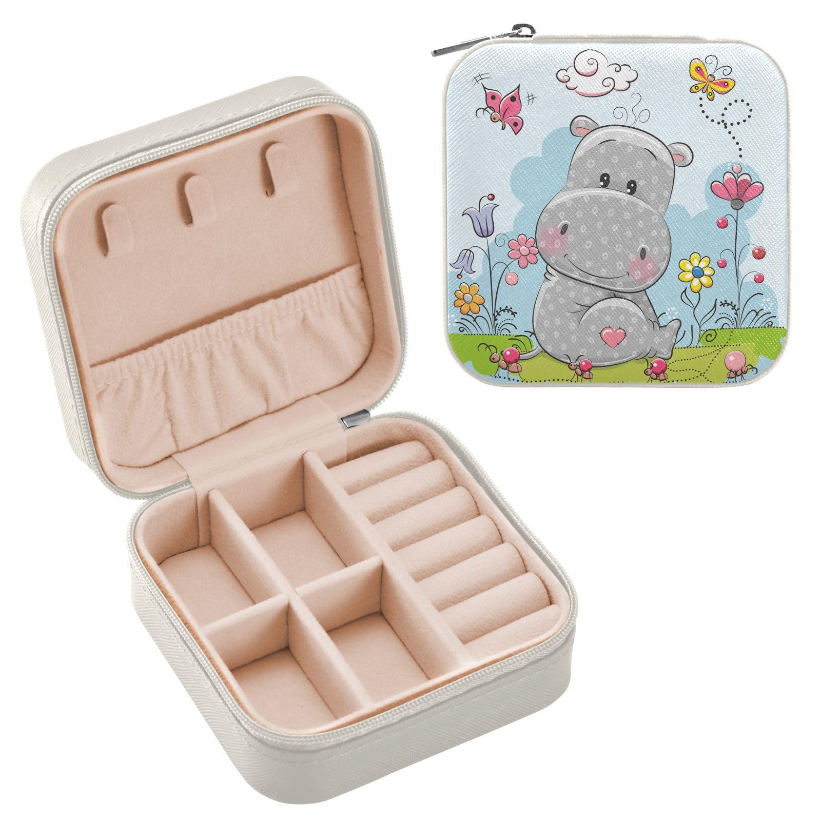 可愛らしい河馬と花 小さな宝飾品ボックス席 ミニジュエリーケース 旅する用ジュエリーオーガナイザー 成人女性用