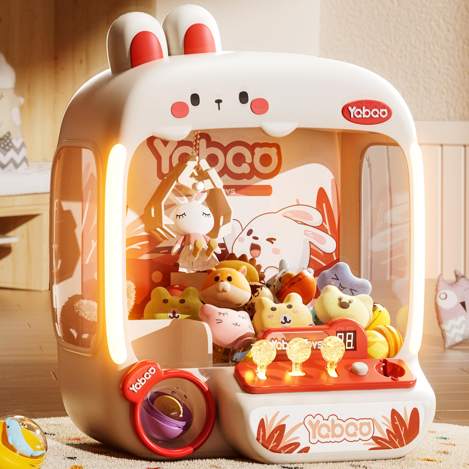 ウサギの爪マシン 子供用 女の子用 ミニアーケードキャンディ自動販売機 コイン/カウントダウン/インタラクティブチア フィジェット賞品詰め替え用 エッググラバーマシンディスペンサー パーティーおもちゃ 女の子/男の子へのギフトに｜BSマーケット