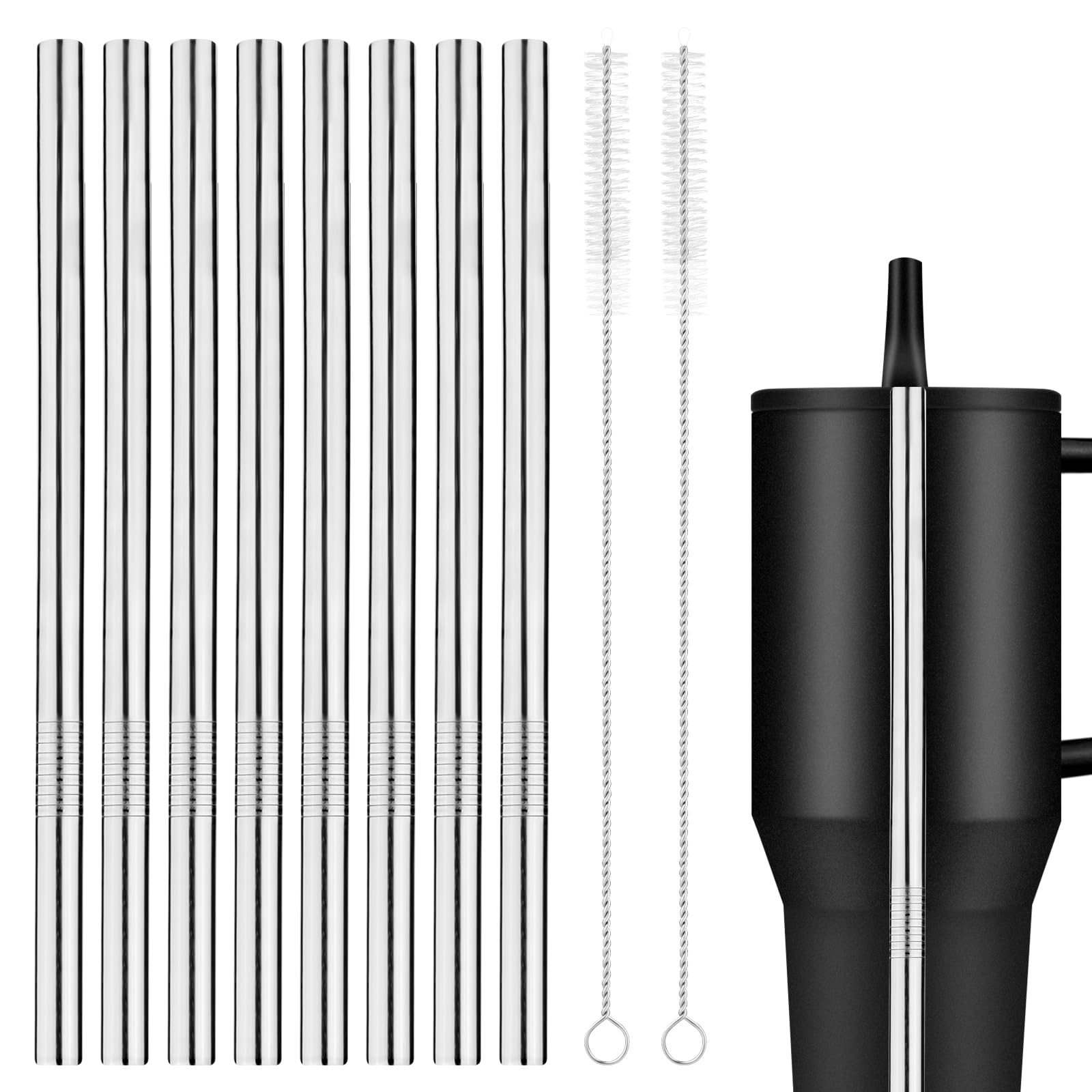 40オンス ステンレススチール交換用ストロー 8本パック 再利用可能なメタルストロー クリーニングブラシ付き タンブラーアクセサリー用 食器洗い機対応｜BSマーケット 12,990円