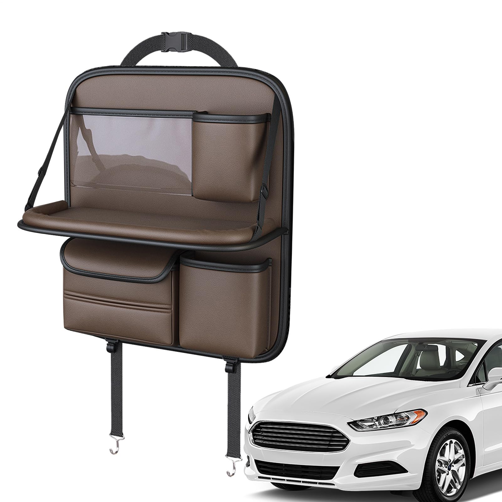 うしろ側居敷き用カーオーガナイザー - カーシートバックストレージバッグ 折りたたみ式時刻表お盆付き添い人 | 赤ちゃん用うしろ側居敷きまとめ役 優勝杯保持者付き添い人 経口避妊薬マウント なめし革衣嚢付き添い人  旅する 商用受け入れる