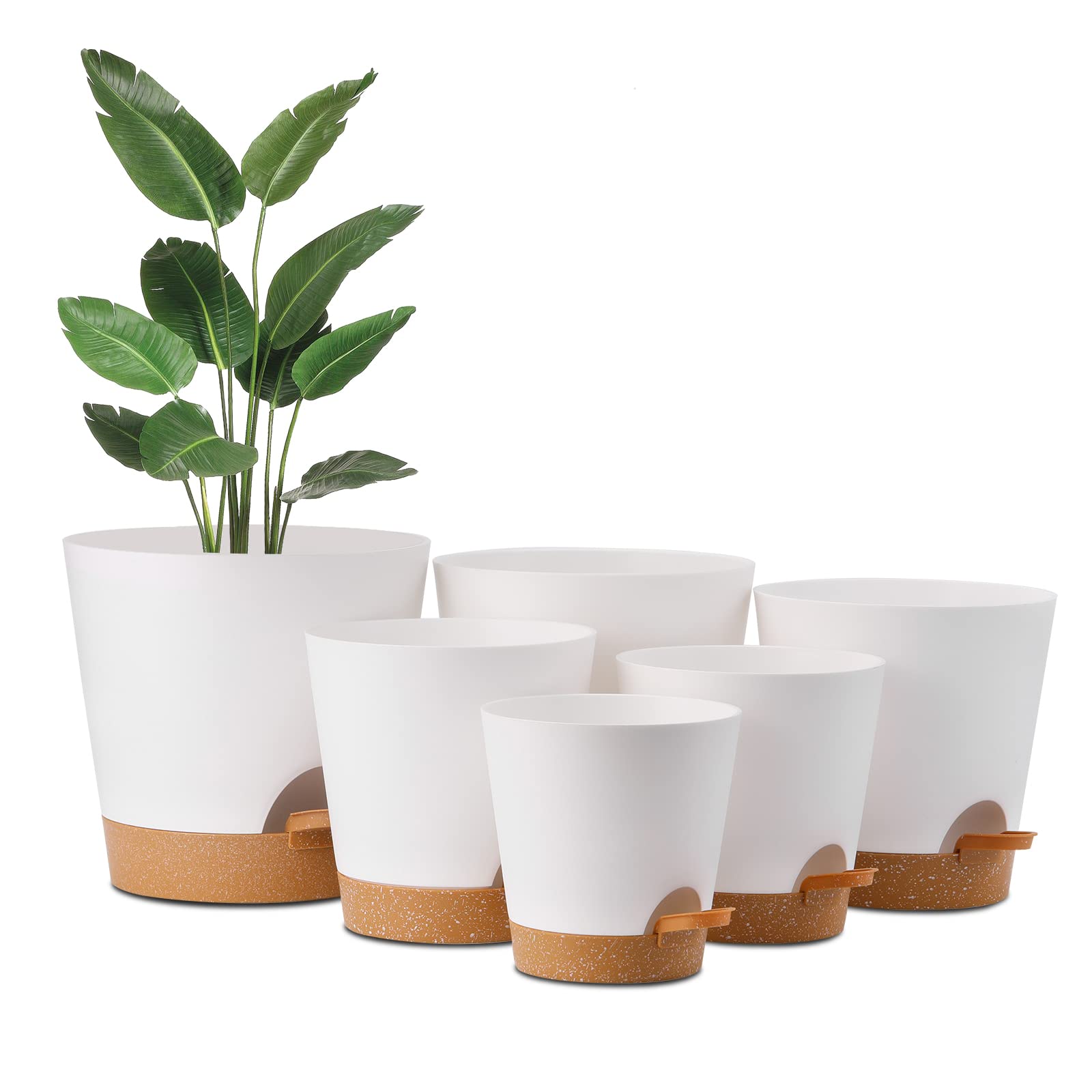 6個パック セルフウォーターポット 屋内植物用 8/7/6.5/6/5.5/5インチ プラスチックポット 排水穴付き プランター 白い植木鉢 屋外植物 花 多肉植物用｜BSマーケット 13,991円