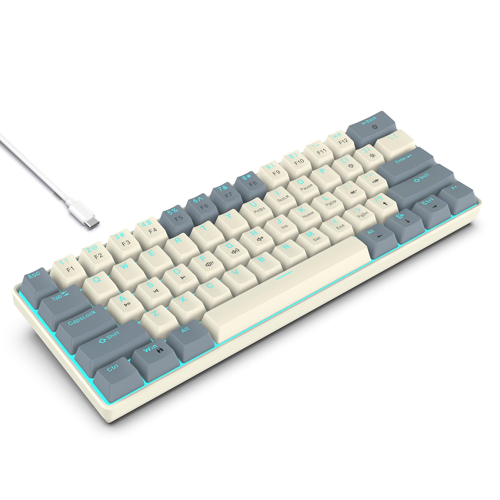 ゲーミングメカニカルキーボード 61キー フルキー ロールオーバー アイスブルー バックライトキーボード ゲーマー用|BSマーケット
