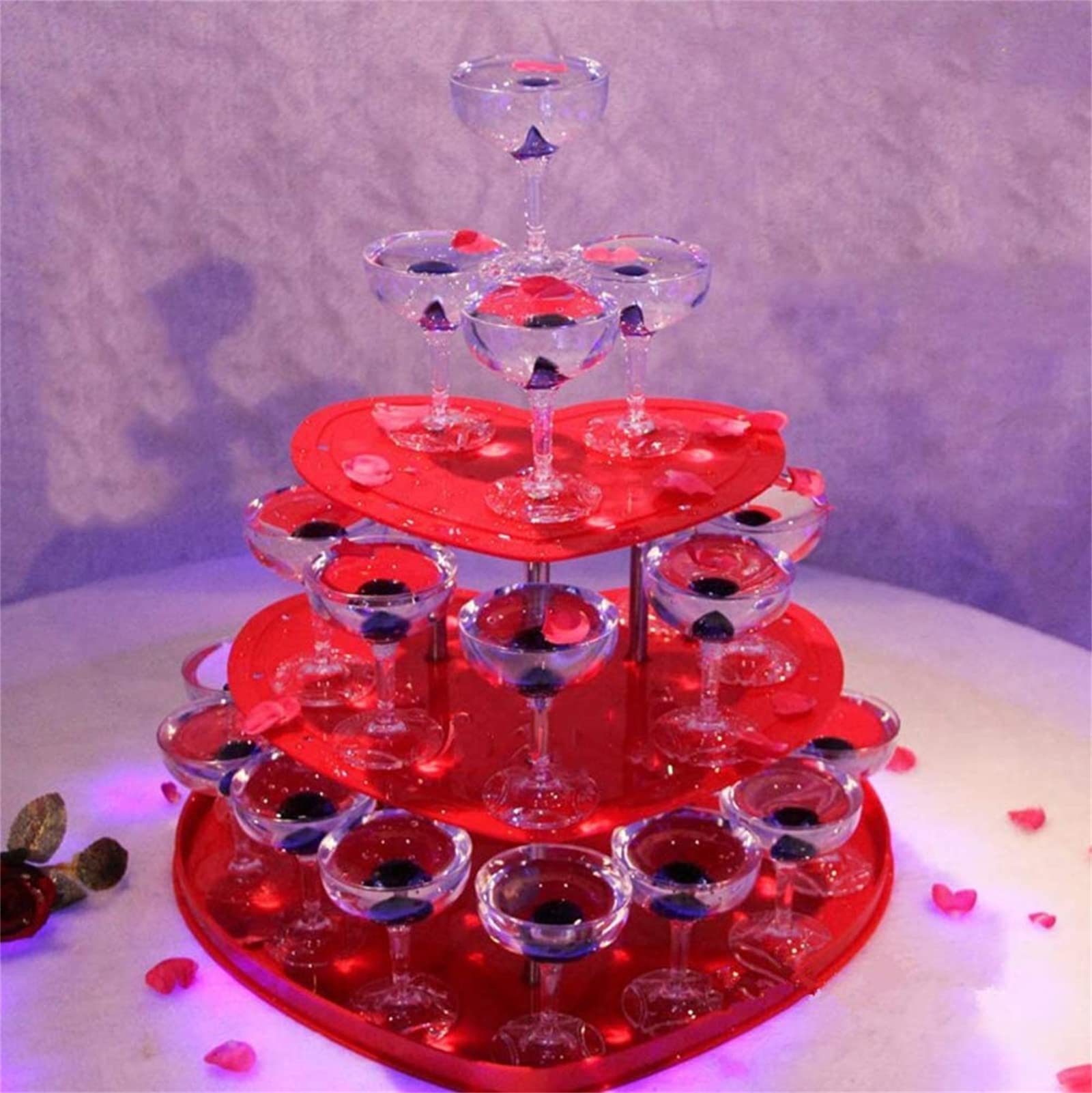 30杯 ハート形型のアクリルハイフットワインタワーロマンチックな赤ワイン仕合わせ3層シャンパンタワーディスプレイ華燭の典の生まれ落ちる日の創造的な申し合わせ