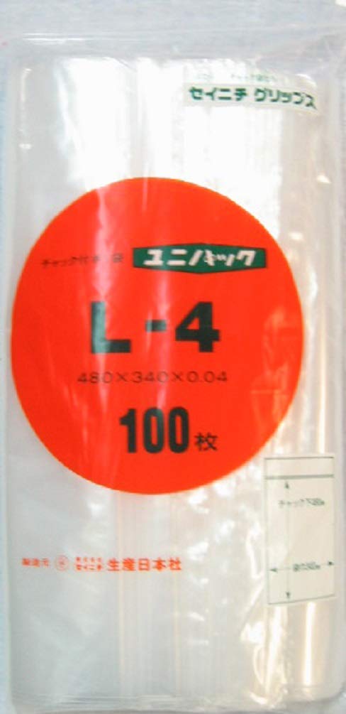 ２袋書き割り／ユニパックＬ-４（１００枚入）（0.04幅340ﾁｬｯｸ下480）