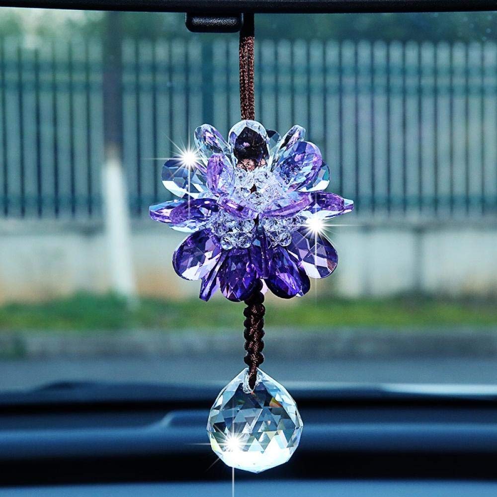 車 ペンダント クリスタル 吊り下げ お守り カーアクセサリー ルームミラー アクセサリー 飾り 蓮の花 モチーフ サンキャッチャー 車内 内装 デコレーション 風水 幸運 浄化 華やか キラキラ 自動車 プレゼント パープル 紫｜BSマーケット
