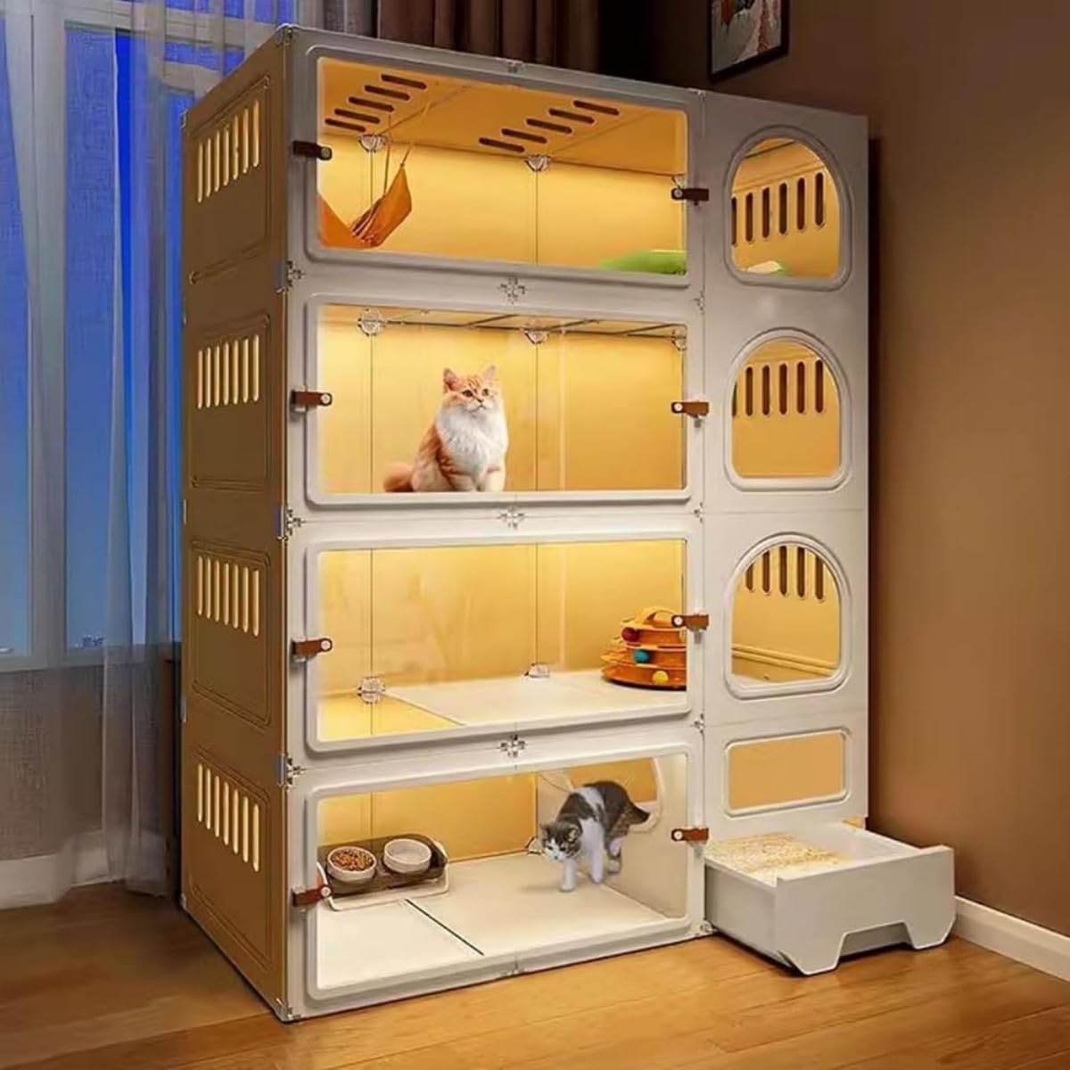 猫 ケージ 大型 3段 4段 ワイド設計 猫ゲージ キャットケージ 引き出しトレー付き 隠れ家トイレ 一体型 高透明 広い 室内 飼育 多頭飼い 留守番 脱走防止 おしゃれ ペットケージ 組立簡単 (10545140cm)｜BSマーケット