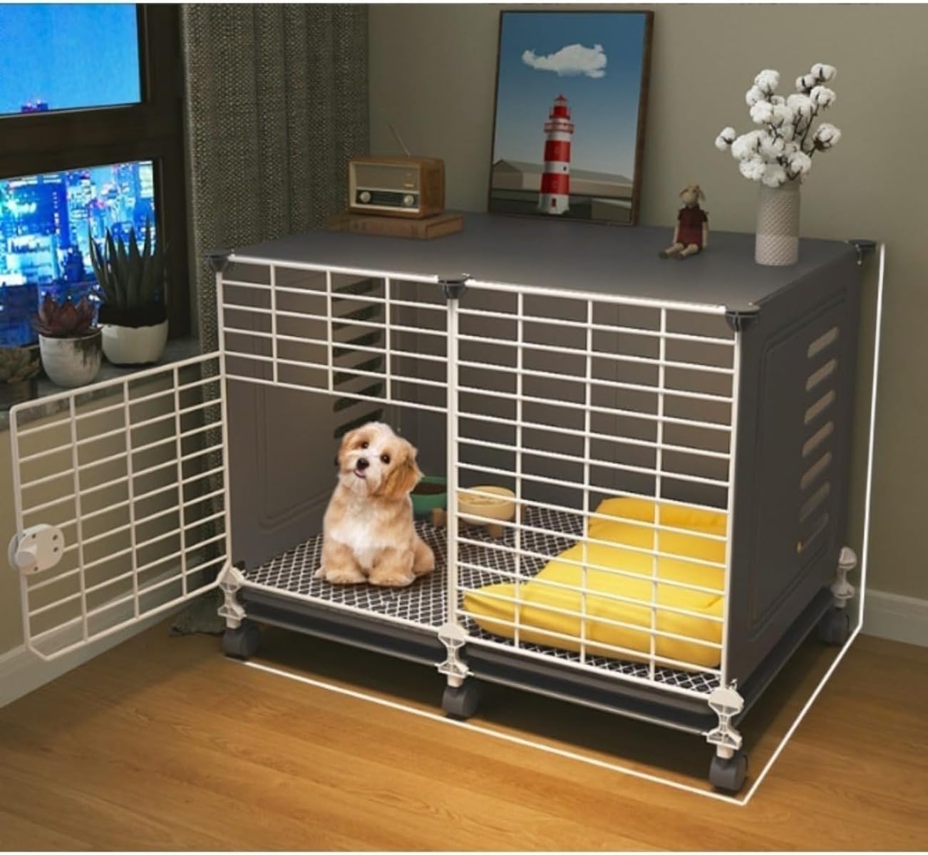 ペットケージ 小型犬 中型犬用 屋根付き 天板 室内 キャスター付き 引き出しトレー付き 犬 ゲージ サークル 犬用ケージ ペットサークル おしゃれ お手入れ簡単 組立簡単 掃除便利 733757cm ブラック｜BSマーケット