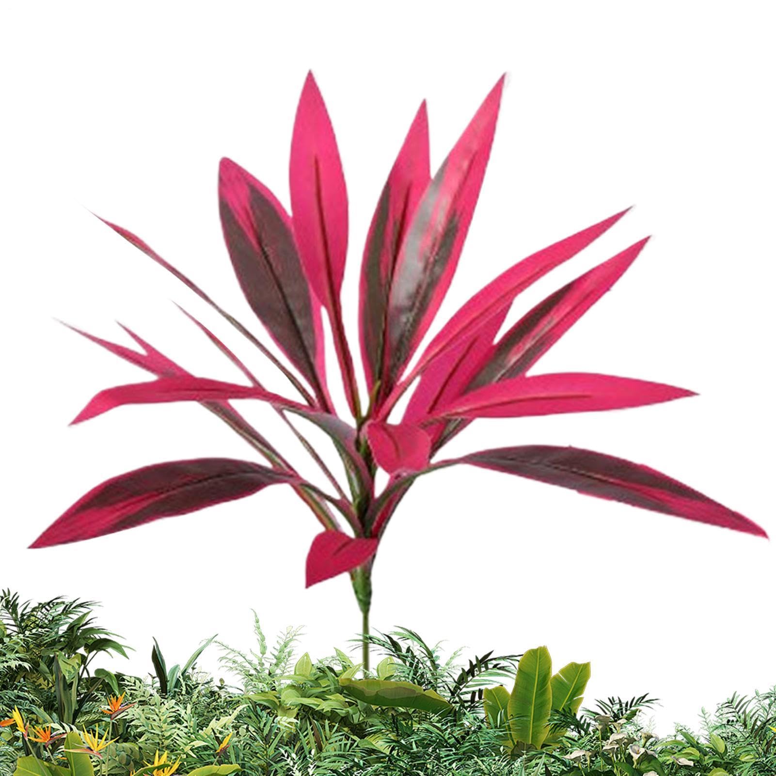 フェイクグリーン 人工観葉植物 レッド 52cm トロピカル ステム リーフ 造花 インテリア リアル 鉢植え 室内 屋外 兼用 おしゃれ 枯れない 水やり不要 飾り 玄関 ポーチ ガーデン ベランダ バルコニー 庭 階段 装飾 演出 パー｜BSマーケット