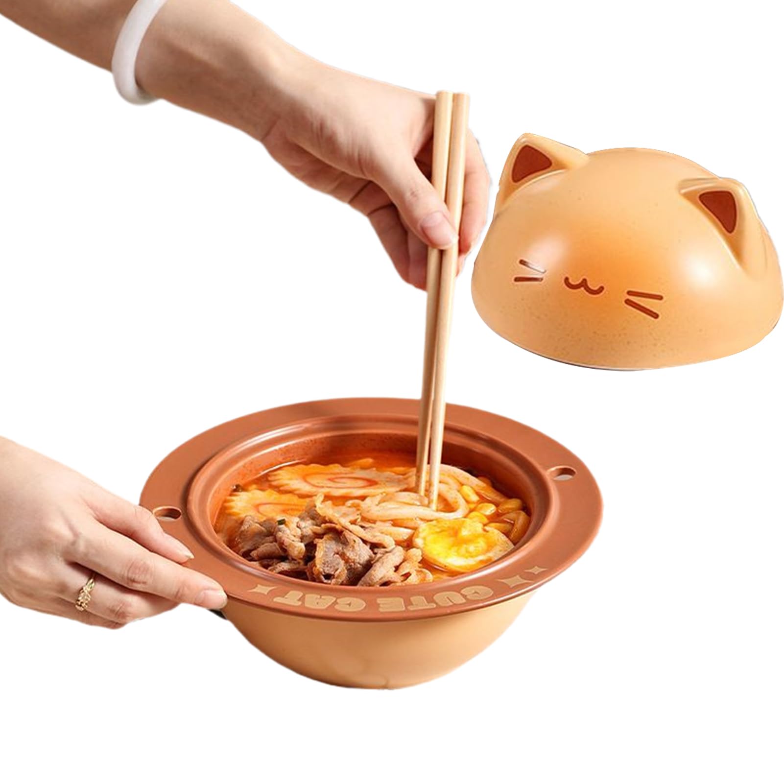 , ラーメン用 大型シリアルボウル 猫デザイン, 食事用コンテナ スプーンと箸付き サラダや昼食に最適 オフィスや寮でも使用可能｜BSマーケット