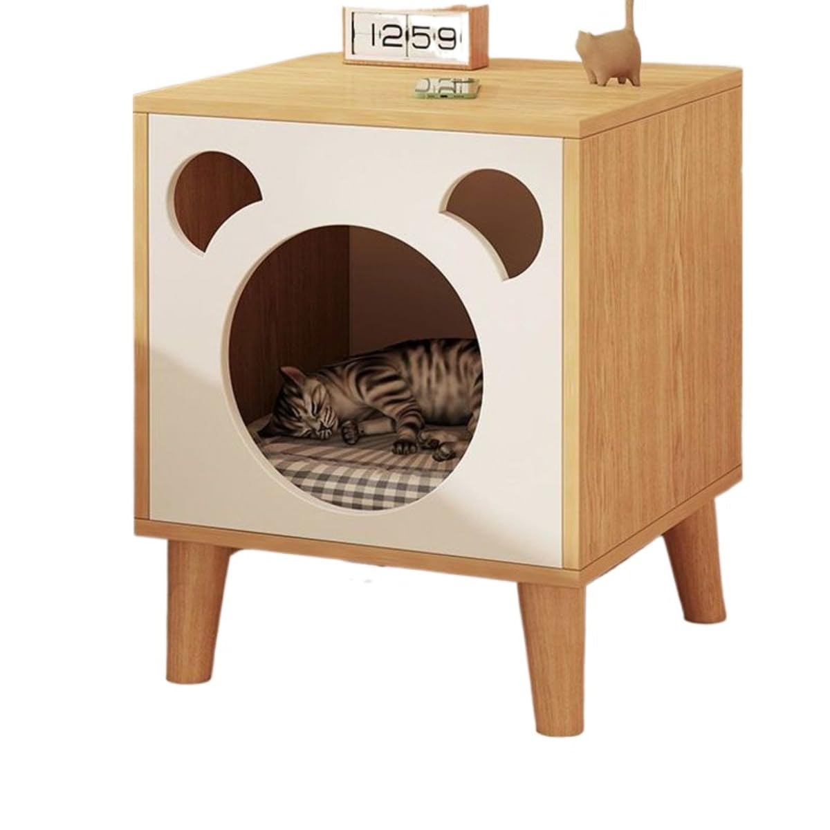 猫 ベッドサイドテーブル 猫ハウス 多機能 収納キャビネット 2使用 天然素材 コンパクト (40*40*50,)|BSマーケット