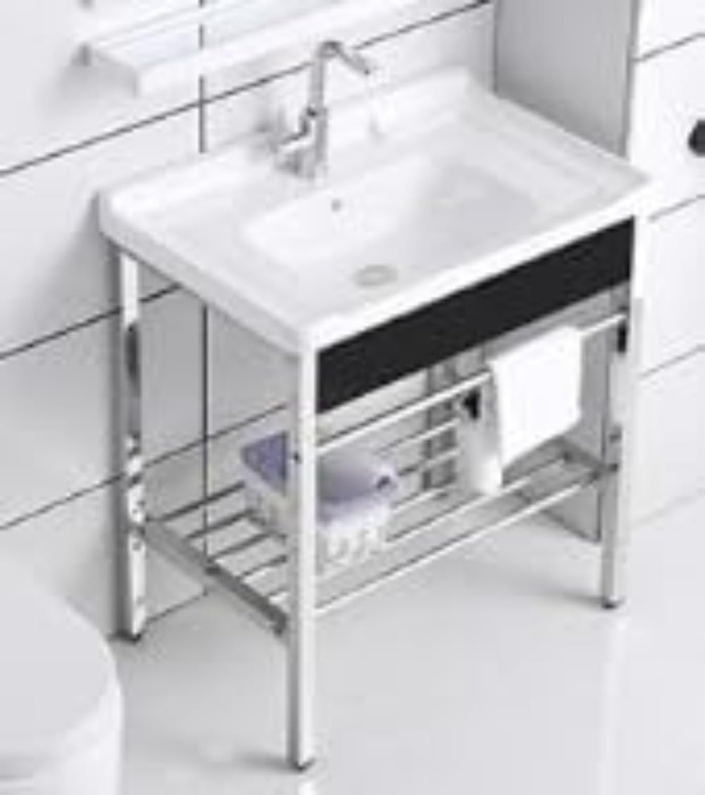 洗面台セット、洗面ボウル、手洗い器のセットです。小さい洗面台、陶器製の手洗い鉢で、洗面所やガーデンシンク、キッチンシンクとしても使用可能。排水溝付きで簡単に排水でき、屋外・屋内どちらでも使えるデザイン｜BSマーケット