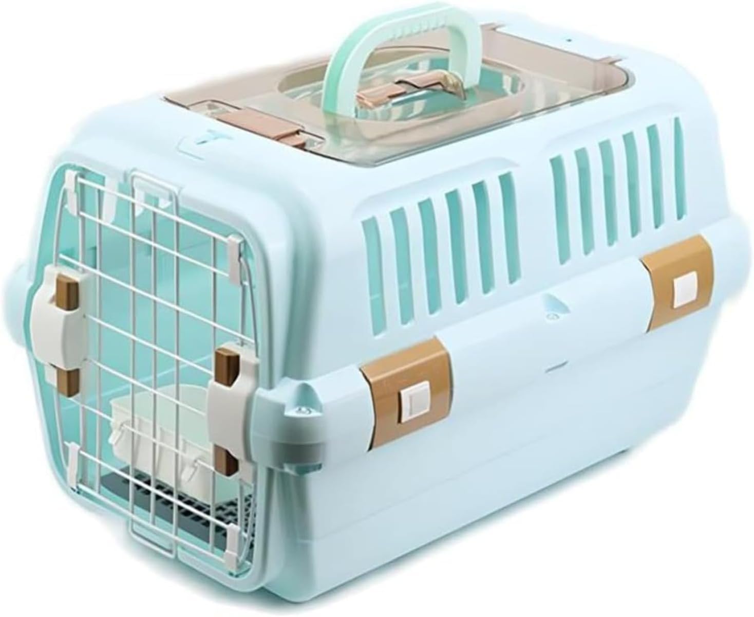 ペットキャリー 猫 キャリー コンテナ 頑丈 フードボウル メッシュカバー キャリーケース 持ち運び 航空輸送ボックス 旅行 通院 防災 収納 移動 安心 安定 ペット移動用品 (,ブルー)｜BSマーケット