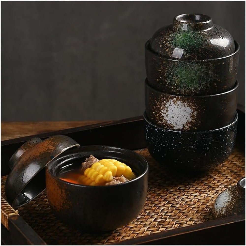 蒸し碗 陶器 和食器 蓋付き 茶碗 ほんわか和風陶 茶碗蒸しちゃわんむし器スプーン付き スープカップ デザートカップ スープ茶碗 使いやすい 電子レンジ 食器洗浄機対応 調理用品家庭用 (300,4個セット)｜BSマーケット