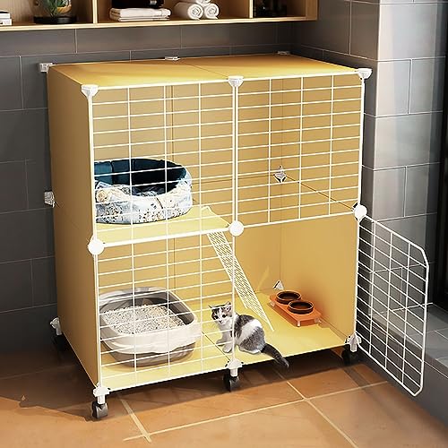 猫ケージ、半密閉式屋内、2段式猫用ケージ、キャスター付き 組み立て 小型ペット猫子犬用(基本パッケージ、723776)|BSマーケット