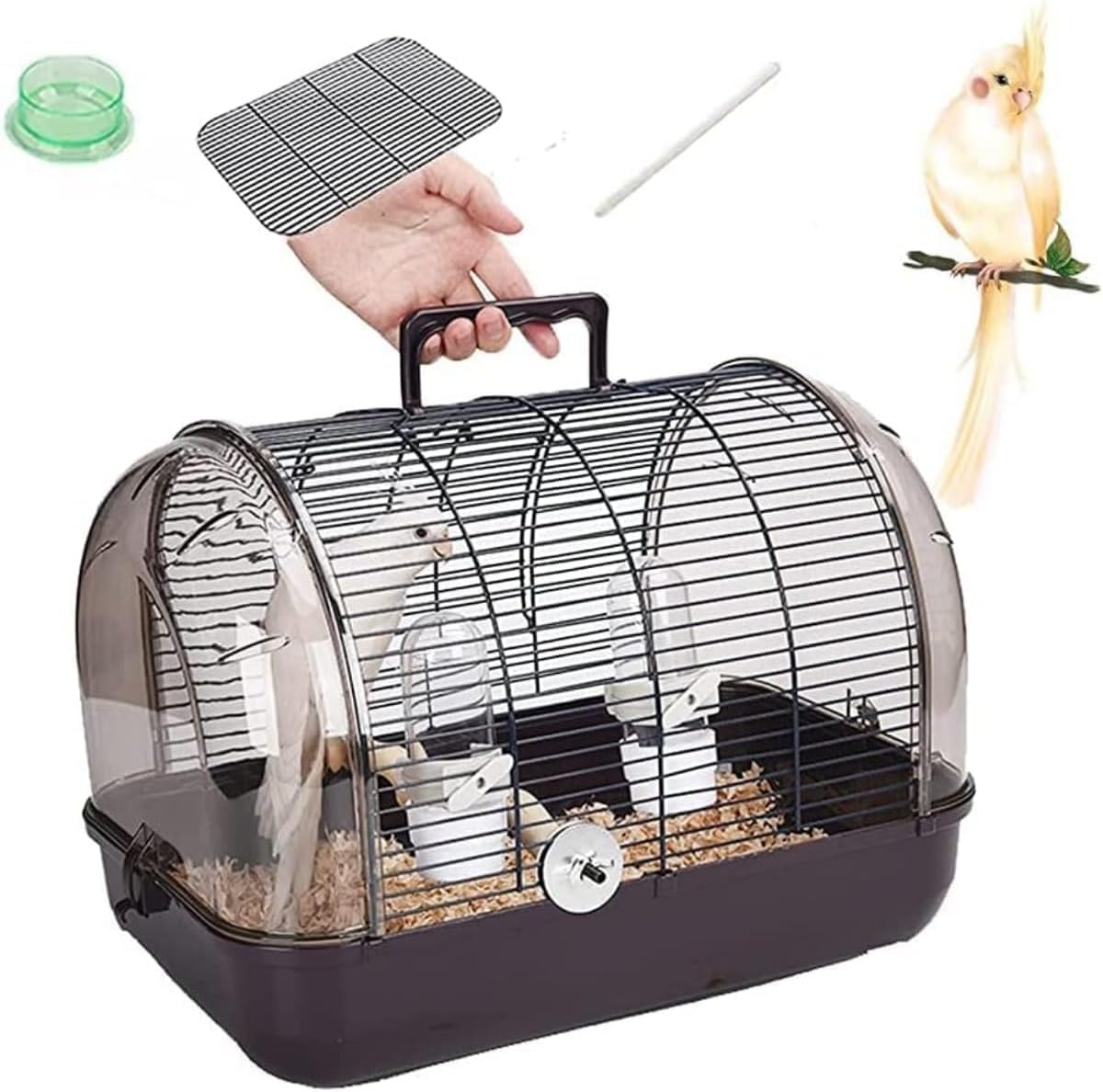 鳥 キャリーケージ 鳥かご お散歩ケージ お出かけ バードキャリア 鳥の巣 外出 小動物用 持ち運び 持ち手付き 旅行 通院 移動 防災 止まり木付き 通気 透明 インコ オウム 組み立て式 鳥小屋 巣箱 バードハウス ペットバッグ 屋外 屋内 (29*20*21,ブラウン)｜BSマーケット