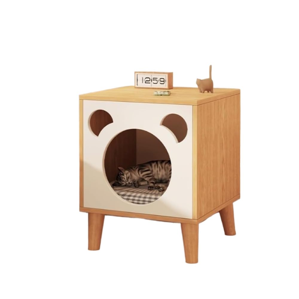 猫 ハウス キャットハウス 猫ベッド 木製 通気性の良い 耐久性 広い空間 安心安全 猫家具 組み立て簡単 ベッドサイドキャビネット型猫小屋 ナチュラル 木目調 テレビ型 (S,)｜BSマーケット