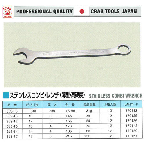 楽天市場 クラブ ステンレス製コンビレンチ 13mm 薄型 高硬度 角度付 メガネレンチ スパナ コンビネーションレンチ 錆びにくい オールステンレス 仮締め 本締め 極薄タイプ Sls 13 サトー Crab 作業工具の専門店queen Bee