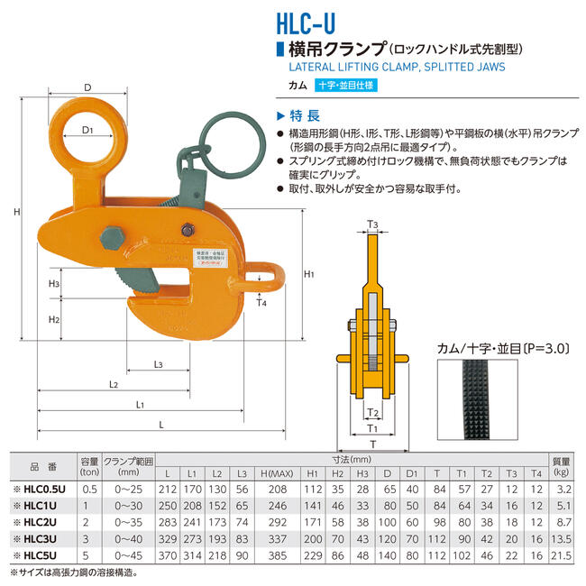 スーパーツール ロックハンドル式先割型 横吊クランプ 横吊 H形 水平吊 水平吊りクランプ I形 横吊りクランプ L形 取手付 HLC-3U 鍛造 クランプ範囲 十字 平鋼板 構造用形鋼 SUPERTOOL 容量 T形 並目仕様 0~40 国産 ピッチ DIY・工具 | windowmaker.com